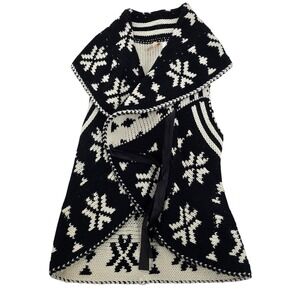 Black & Cream Southwestern Knit Wrap Vest Cardigan S/M Boho Aztec